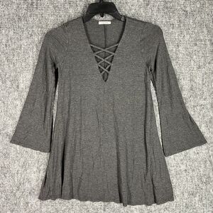 Ming Ming Shirt Small Womens USA Made Tunic Flare Sleeve Gray Minimal Festival